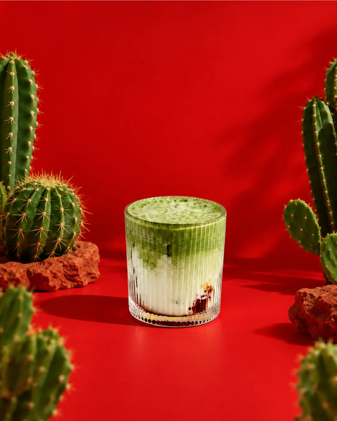Green fresh drink framed by cactus at Mezcal